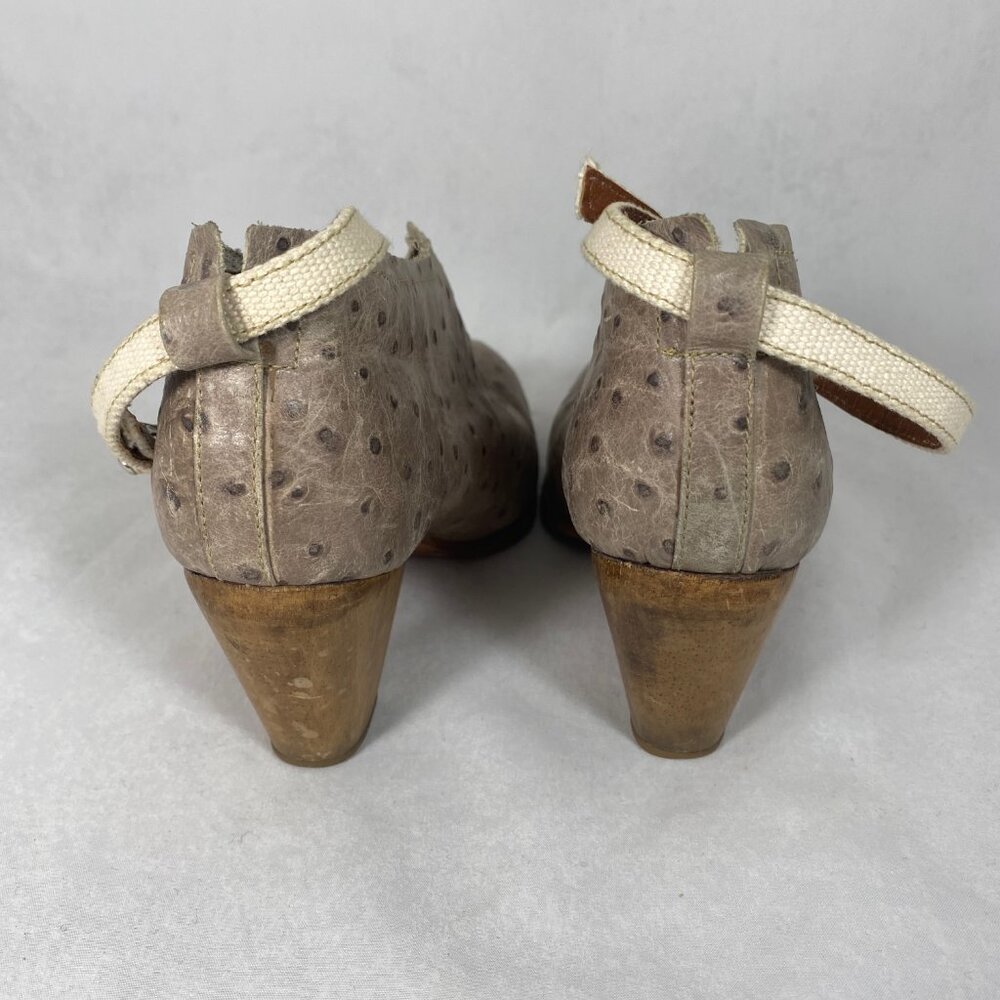 Rachel Comey Pinion Ostrich Leather Booties Gray Ankle Strap Wood Heel 7 - Picture 9 of 12